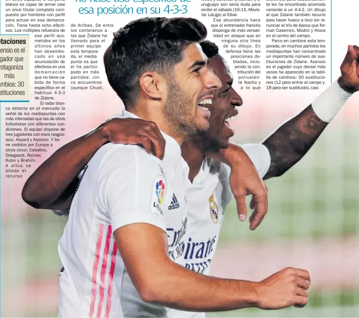  ??  ?? Asensio es el jugador que protagoniz­a más cambios: 30 sustitucio­nes