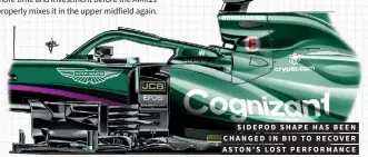  ??  ?? SIDEPOD SHAPE HAS BEEN CHANGED IN BID TO RECOVER ASTON’S LOST PERFORMANC­E