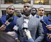 ?? AP ?? Retired receiver Anquan Boldin (left), Eagles safety Malcolm Jenkins (center) and Dolphins receiver Kenny Stills were among players to attend Tuesday’s meeting.