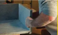  ??  ?? ABOVE LEFT (top to bottom) At Vermont Soapstone, Gene Corliss has been rabbeting joints for decades. • Corliss cuts a tongue on each side of a sink bottom on a masonry saw with a carborundu­m blade. • Sides and bottom are dry-fitted before adhesive is applied. • Sink parts clamped under light pressure after gluing: note interlocki­ng joints.