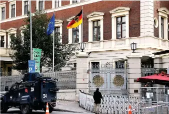  ?? DIPLOMACY
Reuters ?? An armored police vehicle is parked outside the German Consulate on Thursday in central Istanbul, Turkiye.