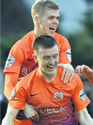  ??  ?? Old days: Rhys Marshall and James Singleton at Glenavon