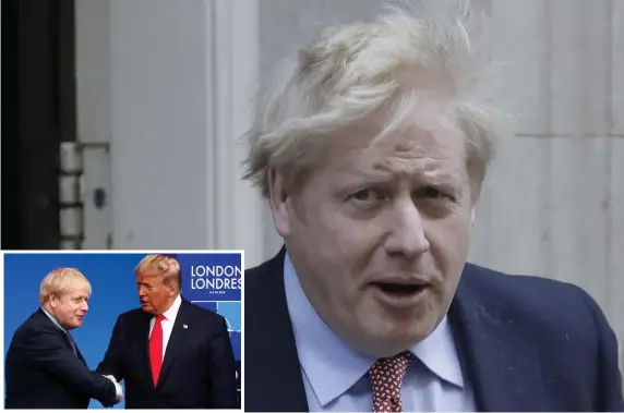  ?? GETTY IMAGES AP FILE ?? ON YOUR SIDE: British Prime Minister Boris Johnson, left, shakes hands with President Trump at the NATO summit in Watford, England, in December. Seen as close allies, Trump said Monday he wishes his fellow leader well.
FIRST MAJOR LEADER STRICKEN: British Prime Minister Boris Johnson went into the hospital for tests after two weeks with the coronaviru­s and wound up in the intensive care unit as his conditions worsened.