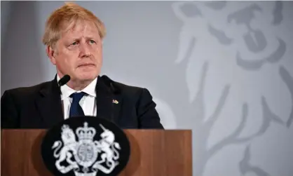  ?? Photograph: Reuters ?? Boris Johnson attends a news conference in Delhi, India. Senior Tories say he could face a leadership challenge in weeks.