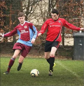  ??  ?? Ivan Meegan of Ferns United and Páraic Conway of St. Leonards.