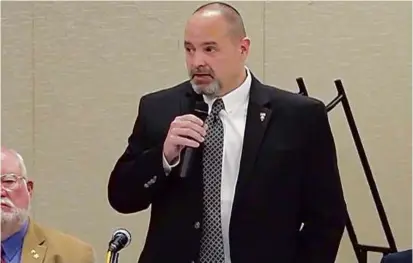  ?? CLAREMONTV.ORG ?? Jonathan F. Stone, pictured at a forum for state representa­tive candidates in Claremont, N.H., in 2022, serves as the Sullivan County chair for Donald Trump’s 2024 campaign.