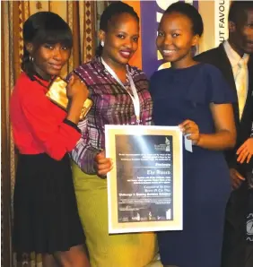  ??  ?? Zimhost team at the Zimbabwe Business Awards 2016: (From left) Miss Patricia Vinga, Ms Thandeka Shumba, and Miss Priviledge Ngwenya