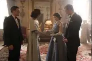  ?? COURTESY OF NETFLIX ?? The Kennedys and Windsors meet, from left, JFK, Jackie, Elizabeth and Philip in “The Crown.”