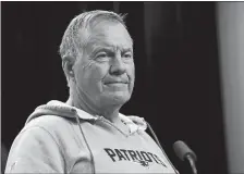  ?? ELISE AMENDOLA/AP PHOTO ?? New England Patriots football head coach Bill Belichick speaks to the media on Wednesday in advance of Thursday’s opening of the Patriots training camp.