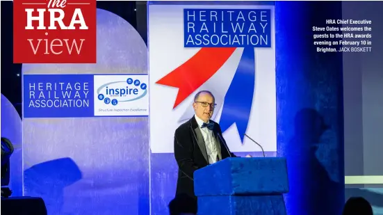  ?? JACK BOSKETT ?? HRA Chief Executive Steve Oates welcomes the guests to the HRA awards evening on February 10 in Brighton.