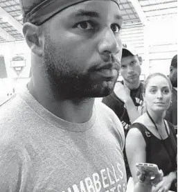  ?? TOM CANAVAN/AP ?? Giants receiver Golden Tate speaks to the media at the team’s training facility in East Rutherford, N.J., on Wednesday. Tate is suspended for the first four games of the season.
