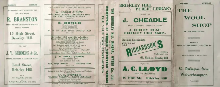  ??  ?? Dust jacket for a Brierley Hill library book – it advertises local businesses