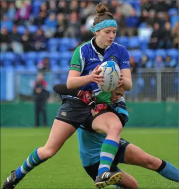  ??  ?? Róisín Murphy scoring a try for Gorey in the Leinster League Women’s Division 3 rugby final against Barnhall in Donnybrook in April, 2016.