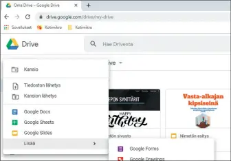  ??  ?? Google Drivessa voi luoda uusia tiedostoja Googlen toimistoso­velluksill­a.