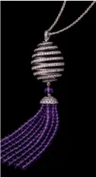  ??  ?? FABERGE Spiral diamond and amethyst tassle pendant