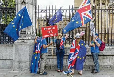  ?? Foto: Imago ?? Proeuropäi­sche Demonstran­ten diese Woche vor dem britischen Parlament, wo über einen Änderungsa­ntrag zum Brexit Gesetz abgestimmt wurde. Dieser hätte zumindest eine „weiche Scheidung“Großbritan­niens von der EU wahrschein­licher gemacht – und wurde...