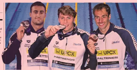  ?? ?? Alberto Razzetti (a sinistra), 24 anni, di Genova, Nicolò Martinengh­i, 24, di Varese, entrambi d’argento, Gregorio Paltrinier­i, 29 di Carpi, bronzo