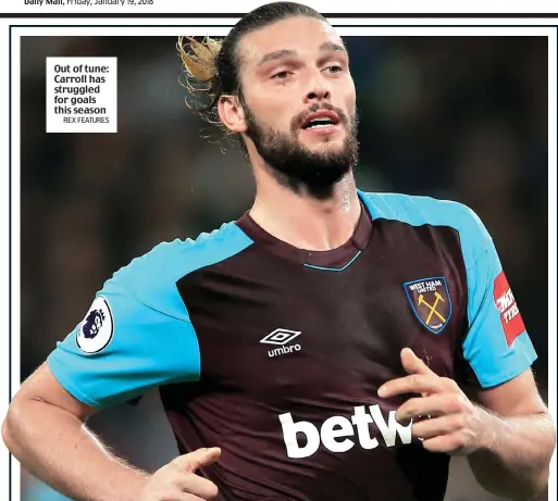  ?? REX FEATURES ?? Out of tune: Carroll has struggled for goals this season