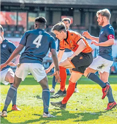  ??  ?? BACK ON TRACK: Lawrence Shankland scores to level the game for Dundee United after Scott Tiffoney had headed in Partick’s opener, below.