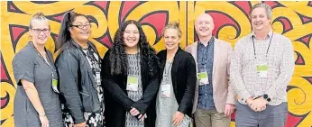  ??  ?? Waiopehu board, from left, Jacqui Kerins (deputy chair), Heke Niu, Lavalea Fonoti (student rep), Jody Taplin (board member at Taitoko School), Mark Robinson (principal) and Gareth Marshall (chair).