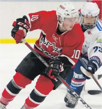  ?? —photo Ice Level Photograph­y ?? The CCHL Prospects team beat the visiting Berlin Junior Club 6-1 during an exhibition game in Hawkesbury on December 4. The CCHL roster was announced the previous week, made up of the top 2001 and 2002 birth year players from across the league. Several players from the Rockland Nationals made the Prospect team, including goaltender Cyrus Martin, defensemen Aidan Hilton and David Lafrance and forwards Matthew Vermaetan, Cameron Last, Cole Craft and Simon Labelle. Forward for the Hawkesbury Hawks, Yanic Crete, was also chosen to play on the team. Jeremy Quesnel scored three goals for the Prospects team, while Last, Labelle and Crete each picked up a goal themselves. Martin split the goaltendin­g duties with teammate Joshua Ward. This exhibition game was just one of several stops as part of the Berlin U20 team’s North American tour.