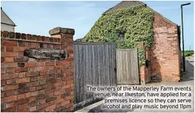  ?? ?? The owners of the Mapperley Farm events venue, near Ilkeston, have applied for a premises licence so they can serve alcohol and play music beyond 11pm