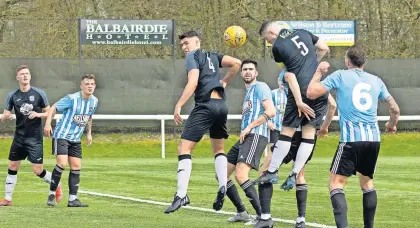  ?? ?? Heads we win Marcus Millar nods home the winner for Blackburn (Pics: Fiona McGinty)