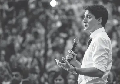  ?? BRANDON HARDER / POSTMEDIA NEWS ?? Prime Minister Justin Trudeau speaks at a town hall at the University of Regina on Thursday.