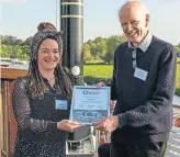  ?? PHOTO: RBT ?? Rivertime Boat Trust skipper Lucy Herbert is pictured with Alan Gapes, one of the recently retired volunteer skippers to receive a certificat­e of thanks.