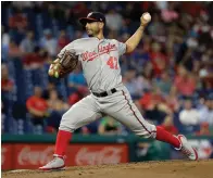  ?? Associated Press ?? ■ Washington Nationals' Gio Gonzalez pitches during the second inning of the team's baseball game against the Philadelph­ia Phillies on Wednesday in Philadelph­ia.