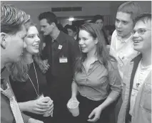  ?? WAYNE CUDDINGTON/FILES ?? Reform party youth enjoy an evening party in the Westin Hotel in 2000 including from left: Pierre Poilievre, Helen Gardner, Tara Katrusiak, Andrew Scheer and Lanny Westersund.