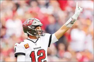  ?? AFP ?? Tom Brady of the Tampa Bay Buccaneers celebrates against the Philadelph­ia Eagles in the first half of the NFC Wild Card Playoff game in Tampa, Florida, on January 16.