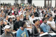  ??  ?? KEEN TO WORK: Job seekers in the Uitenhage Town Hall are addressed by mayor Athol Trollip