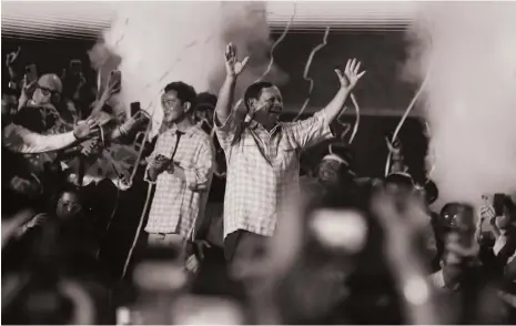  ?? EPA ?? Indonesian Defence Minister Prabowo Subianto celebrates his victory in the presidenti­al election in Jakarta last week