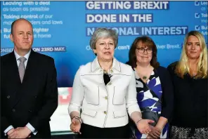  ?? AP/TOBY MELVILLE ?? Speaking Friday at a campaign event in Bristol, British Prime Minister Theresa May lamented what she called the Labor Party’s indecision on the U.K.’s exit from the European Union.