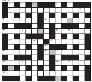  ??  ?? FOR your chance to win, solve the crossword to reveal the word reading down the shaded boxes. HOW TO ENTER: Call 0901 293 6233 and leave today’s answer and your details, or TEXT 65700 with the word CRYPTIC, your answer and your name. Texts and calls cost £1 plus standard network charges. Or enter by post by sending completed crossword to Daily Mail Prize Crossword 16,378, PO Box 28, Colchester, Essex CO2 8GF. Please include your name and address. One weekly winner chosen from all correct daily entries received between 00.01 Monday and 23.59 Friday. Postal entries must be date-stamped no later than the following day to qualify. Calls/texts must be received by 23.59; answers change at 00.01. UK residents aged 18+, exc NI. Terms apply, see Page 66. No 16,378