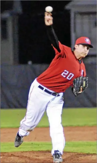  ?? JOHN BREWER – ONEIDA DAILY DISPATCH ?? Vernon-Verona-Sherrill’s Devin Long delivers a pitch to an Oneida batter during their game in the Stop DWI Classic in Utica on Friday.