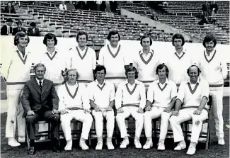  ??  ?? The New Zealand cricket side that beat Australia in a test for the first time, at Lancaster Park in March
1974. Back row (from left): Hedley Howarth, Richard Hadlee, Jeremy Coney, Richard Collinge, Barry Hadlee
(12th man), John Morrison, John Parker....