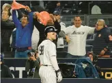  ?? SETH WENIG/AP ?? New York Yankees right fielder Aaron Judge (99) walks off the field after grounding out to the Houston Astros to end Game 4 of an American League Championsh­ip baseball series, Oct. 24, 2022, in New York.