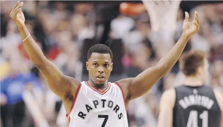  ?? — THE CANADIAN PRESS FILES ?? After re-signing with the Toronto Raptors, guard Kyle Lowry is set to earn US$100 million over the next three seasons.