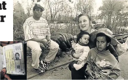  ??  ?? Mpikeleli Alpheus Kubeka, who went into exile in 1977, poses for a picture with two of his children, Sipho and Melinda and their German mother. Kubeka, who died 15 years, ago had six children in Germany. His SA family had his dompas which they used to...