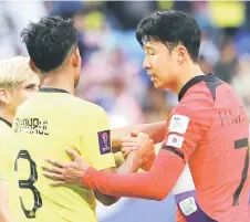  ?? ?? Son gestures to Malaysia’s Shahrul Saad at the end of the match.