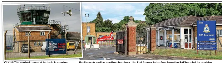  ?? ?? Herit Heritage: As well as wartime bombers, the Red Arrows later flew from the RAF base in Lincolnshi­re