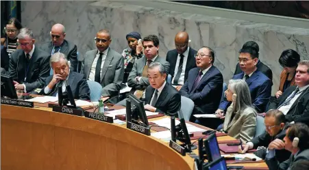  ?? ?? Clockwise from top: Foreign Minister Wang Yi chairs a United Nations Security Council meeting on the Palestinia­n-Israeli crisis on Nov 29 in New York. The meeting was initiated by China, which was the rotating president of the council in November.