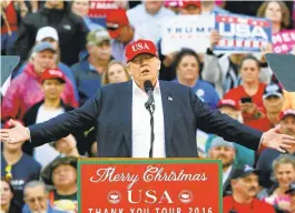  ?? BRYNN ANDERSON/ASSOCIATED PRESS ARCHIVES ?? President Donald Trump, here at a rally at Ladd-Peebles Stadium in Mobile, Ala., in December, is holding a campaign rally Saturday. “I hear the tickets— you can’t get them,” Trump said. “That’s OK, that’s better than you have too many.”
