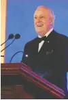  ??  ?? PODIUM PERFECTION: A grateful Brian Mulroney addresses the crowd with a moving speech at the gala in his honour at the Ritz-Carlton Montreal.