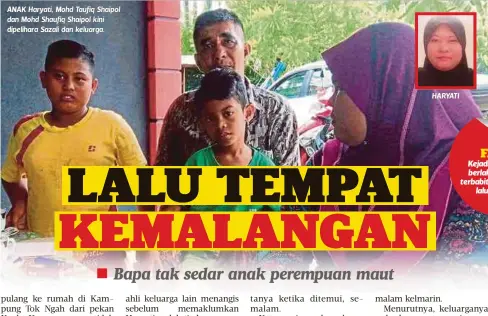  ??  ?? ANAK Haryati, Mohd Taufiq Shaipol dan Mohd Shaufiq Shaipol kini dipelihara Sazali dan keluarga.
HARYATI