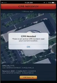  ?? PHOTO COURTESY MONTGOMERY COUNTY DEPARTMENT OF PUBLIC SAFETY ?? A PulsePoint app subscriber receives an alert for “CPR needed” in Eagleville.