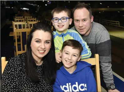  ?? Photo by www.deniswalsh­photograph­y.com ?? Double celebratio­ns for the Fahy family from The Spa, Tralee as Taylor (seated) celebrates his 11th birthday on the same day his father Stephen celebrated his birthday at the Kingdom Greyhound Stadium on Friday. The birthday boys are pictured with Caroline and Jamie.