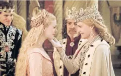  ??  ?? From left, Harris Dickinson as Prince Phillip, Elle Fanning as Aurora, Robert Lindsay as King John and Michelle Pfeiffer as Queen Ingrith in Maleficent: Mistress Of Evil.